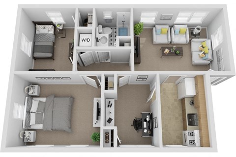 Floor plan for 2 beds, 1 bath, 900 sqft